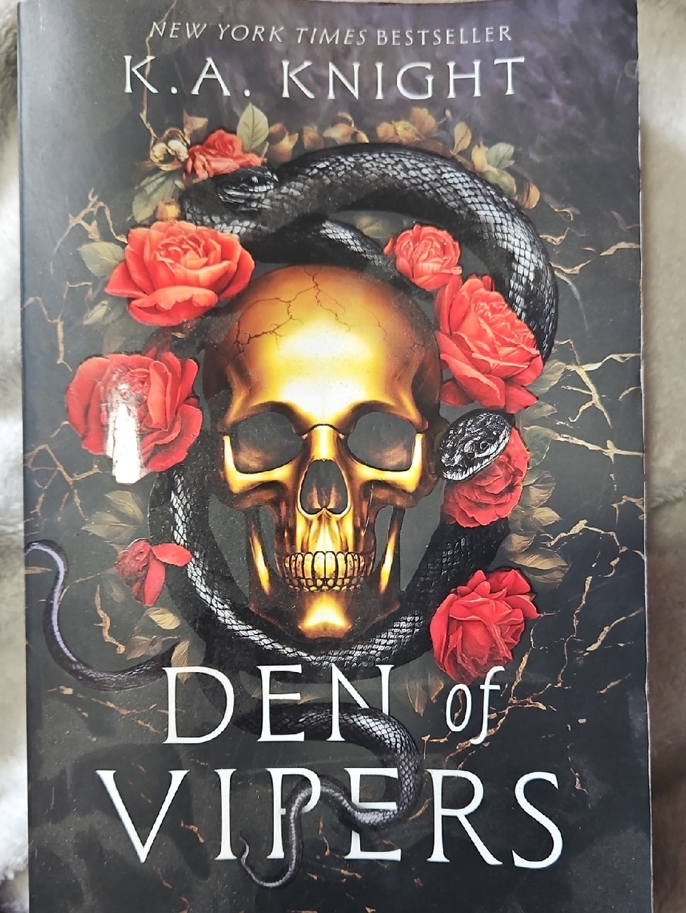 SOLD**Den of Vipers by K.A. Knight - Gold Skull & Red Roses Cover - SOLD